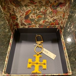 PRICE IS FIRM-Tory Burch NWT Yellow Double T Logo Key Chain Fob Ring Purse Charm